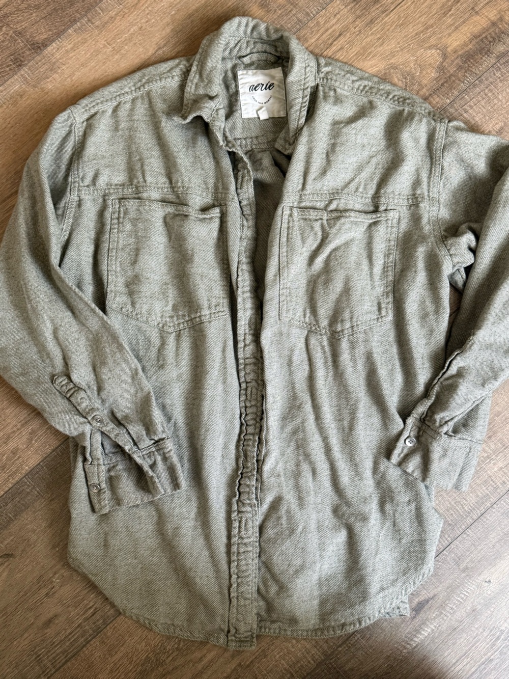 Aerie Green Twill Button-Down